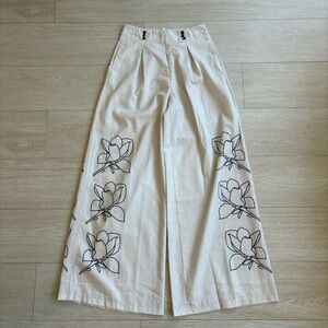 Floral Wide-Leg Pants in Cream